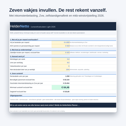 Uurtariefcalculator Light 2026
